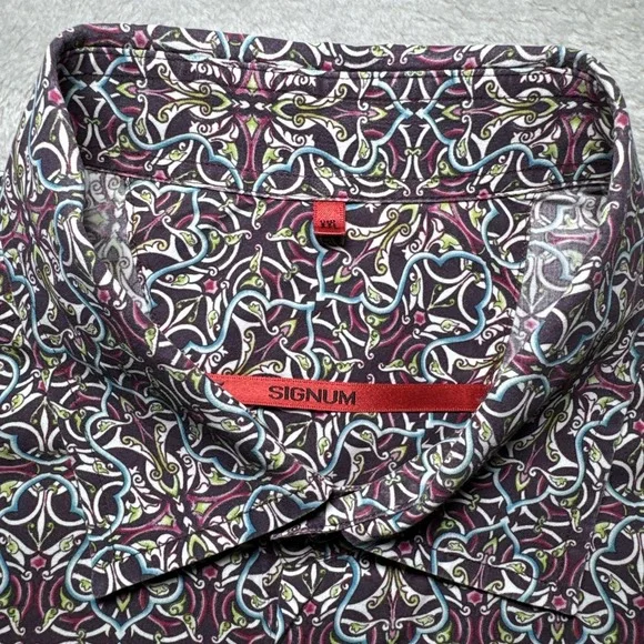 SIGNUM Mens‎ Geometric Abstract Pattern Multicolor Shirt 2XL XXL Cotton - Picture 2 of 13